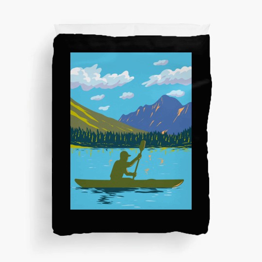 Kayak in Lake Josephine Glacier National Park WPA Duvet Covers