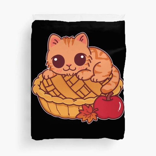 Kawaii Cat on Autumn Apple Pie Duvet Covers