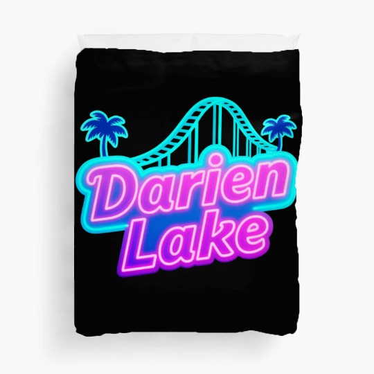 Neon Daren Lake Sign with Roller Coaster and Palms Duvet Covers