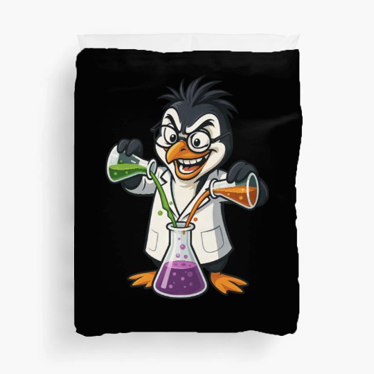 Crazy Professor Penguin Chemist Nerd Experiment Duvet Covers