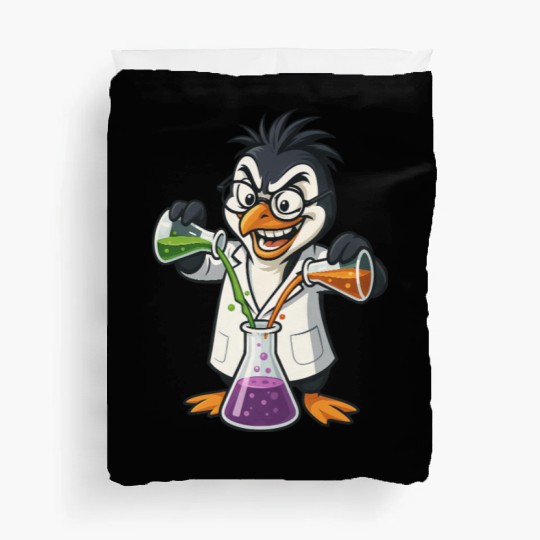 Crazy Professor Penguin Chemist Nerd Experiment Duvet Covers
