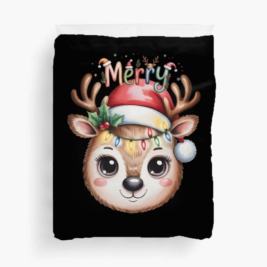 Rudolph Reindeer Watercolor Cozy Holiday Art Duvet Covers
