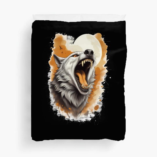Howling Wolf Under Full Moon Duvet Covers