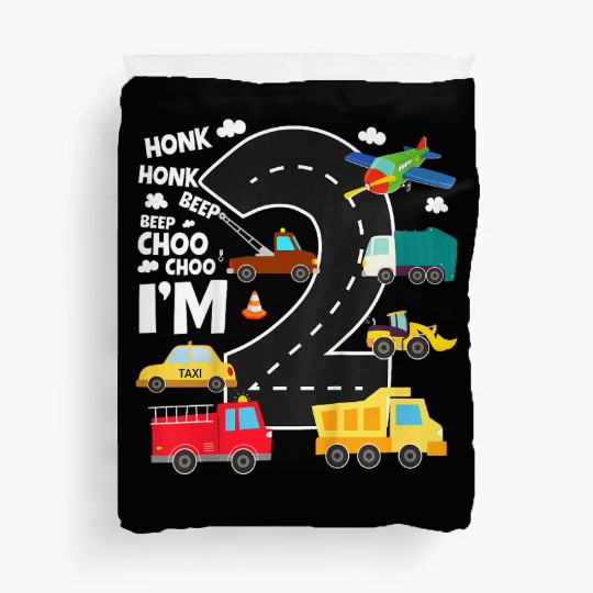 Kids Birthday 2 Traffic Vehicles Number Two Design Duvet Covers
