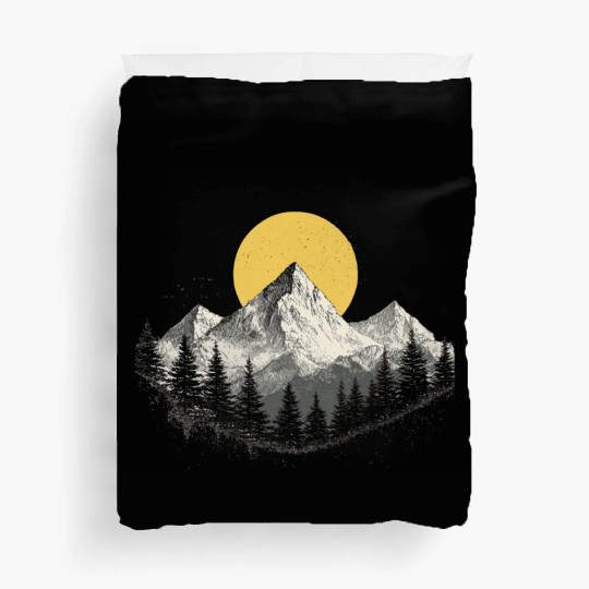 Mountain Silhouette with Full Moon Duvet Covers