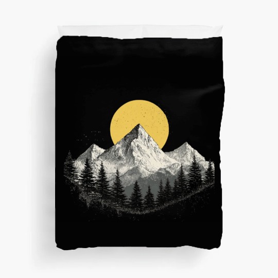 Mountain Silhouette with Full Moon Duvet Covers