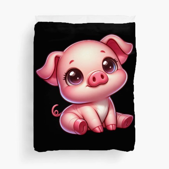 Cute piglet cartoon farm kawaii agriculture farmer Duvet Covers