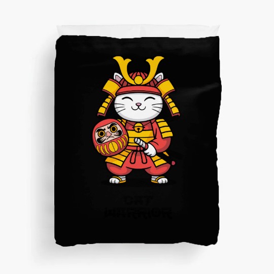 Kawaii Samurai Cat with Daruma Doll – Japanese  Duvet Covers