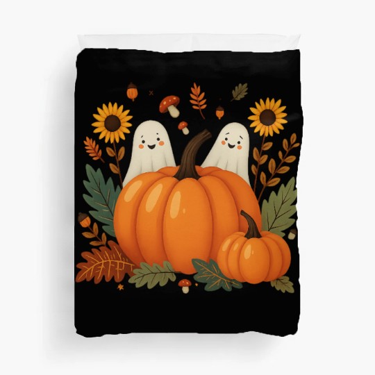 Cute Halloween Ghosts with Pumpkins and Autumn Duvet Covers