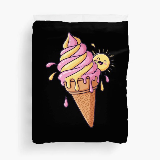 Whimsical Ice Cream Cone with Happy Sun Duvet Covers