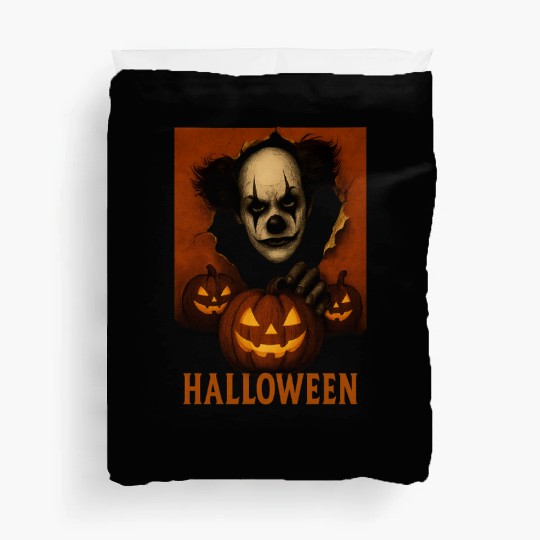 Eerie Clown with Jack-O-Lantern Pumpkins Duvet Covers
