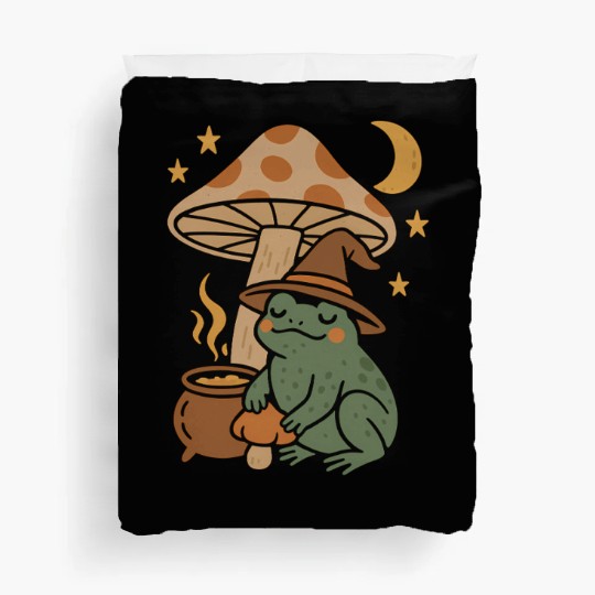 Witch Frog with Mushroom and Night Sky Duvet Covers