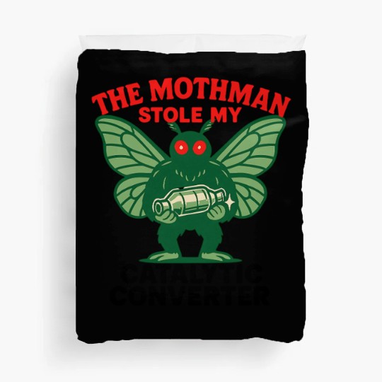 The Mothman Stole My Catalytic Converter – Green M Duvet Covers