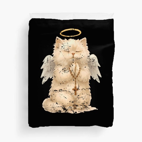 Heavenly Praying Cat with Angel Wings Duvet Covers