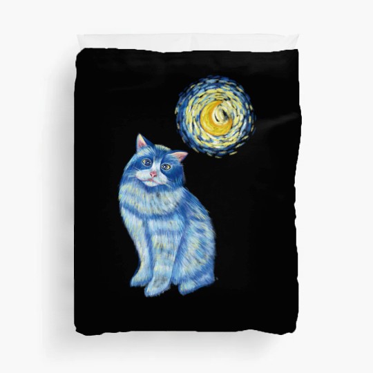 Blue Van Gogh Starry Night Ragdoll Cat Graphic Duvet Covers