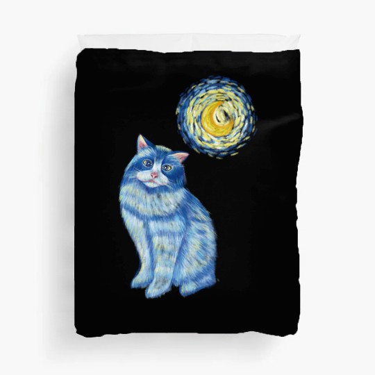 Blue Van Gogh Starry Night Ragdoll Cat Graphic Duvet Covers