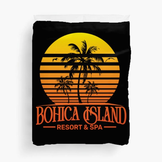 Funny retro Bohica island resort and spa military  Duvet Covers