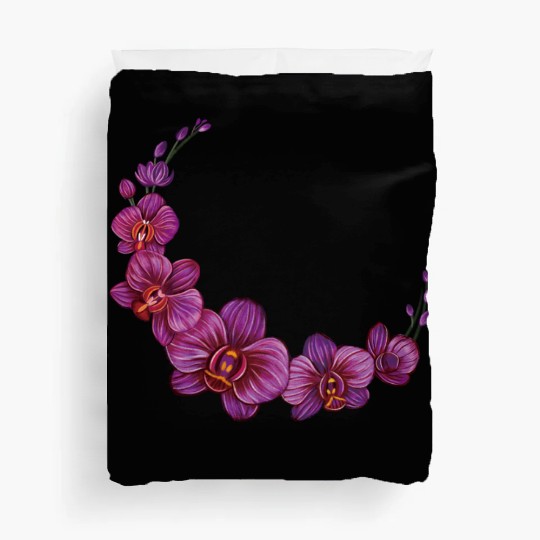 Violet Moon Orchid Flower branch illustration Duvet Covers