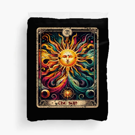 Distressed Grunge Worn Style The Sun Tarot Card Duvet Covers