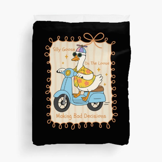 Silly Goose Riding Scooter Design Duvet Covers