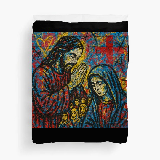 Praying Jesus and Virgin Mary Mosaic Duvet Covers