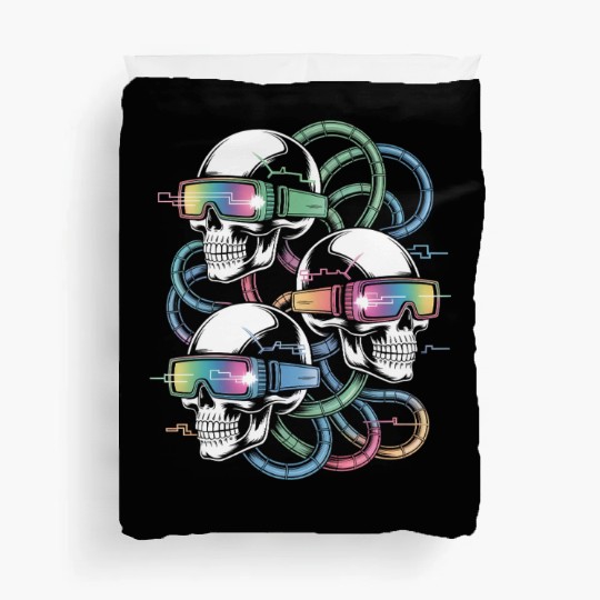 VR Skeleton Head Circuit Vision Streetwear Duvet Covers