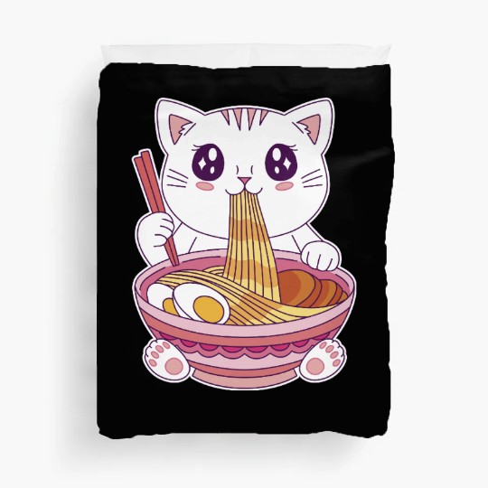 Cute Kawaii Cat Eating Ramen  Duvet Covers
