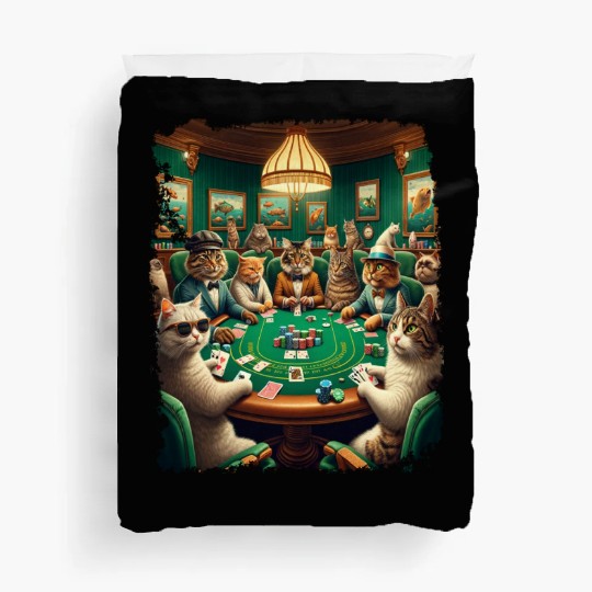 Playing Card Gambling Cat Playing Poker Cards Duvet Covers