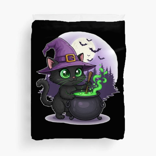 Enchanting Witch Cat Under Full Moon Duvet Covers