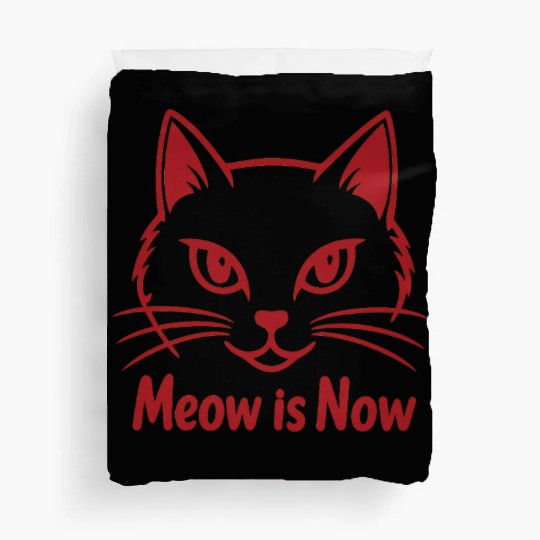 Elegant Cat Face with Bold Red Lines - Meow Is Now Duvet Covers