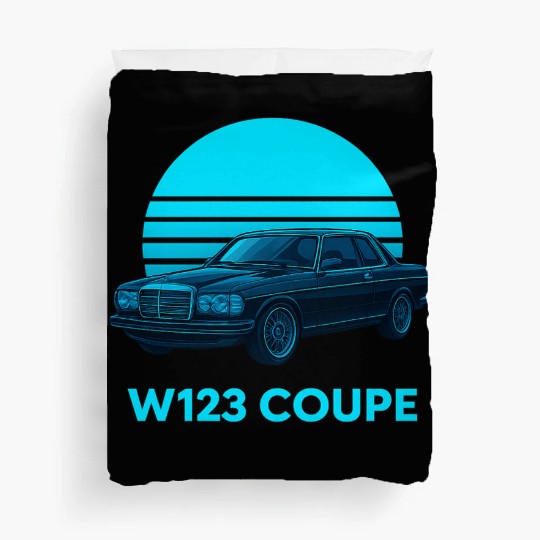 Black W123 Coupe – Neon Retro 80s Style Automotive Duvet Covers