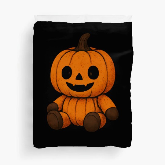 Pumpkin Plush Toy with Jack-o'-Lantern Face Duvet Covers