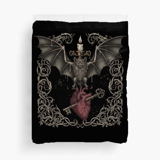 Gothic Bat Heart Candle Design Duvet Covers