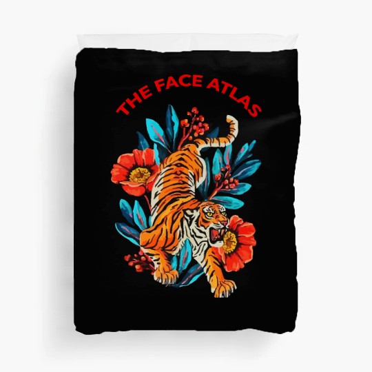 Vibrant Tiger and Floral Tattoo Style Duvet Covers