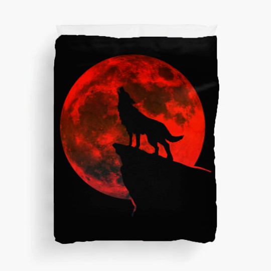 Howling wolf full blood moon space galaxy gift dog Duvet Covers