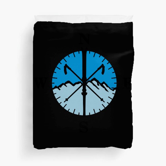 Skiing, skis, mountains and compass with degrees Duvet Covers