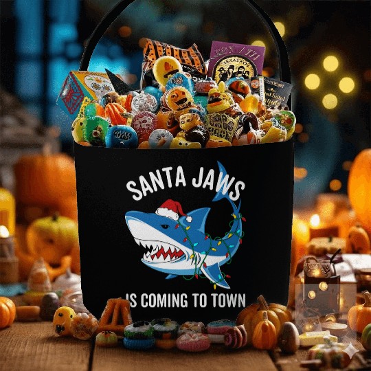 Santa Jaws Is Coming To Town Funny Christmas Shark Fabric Baskets