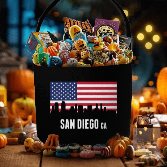 American Flag San Diego Skyline Fabric Baskets