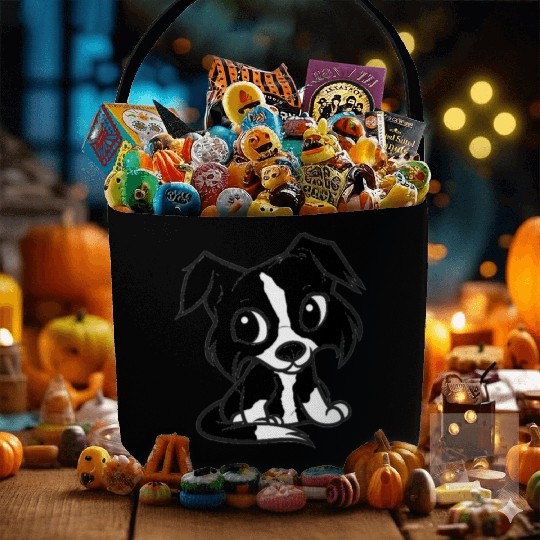 border collie bw cartoon Fabric Baskets