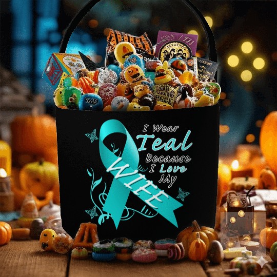 Ovarian Cancer I Wear Teal Because I Love My Wife Fabric Baskets