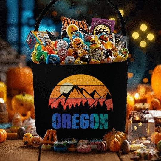 Retro Vintage Oregon With Mountain And Forest Fabric Baskets