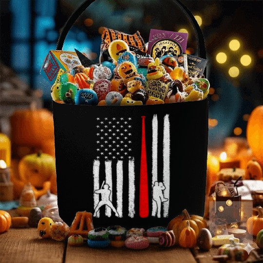 Baseball Pitcher Batter American Flag 4th of July Fabric Baskets