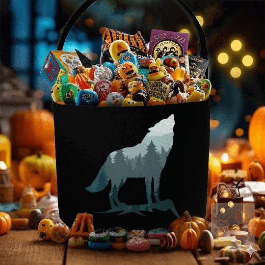 Lone Wolf Survives The Mountain Silhouette Art Fabric Baskets