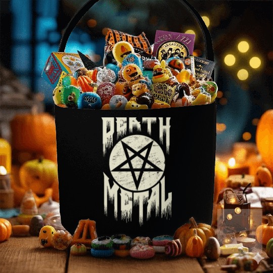 Death metal pentagram lettering. Fabric Baskets