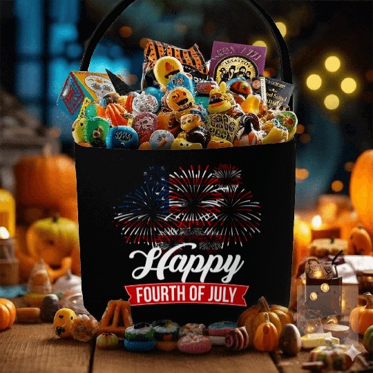 Fourth Of July Fabric Baskets USA Flag Fireworks 4th of