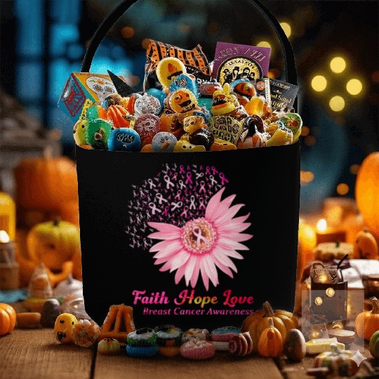 Faith Hope Love Breast Cancer Awareness Flower Pin Fabric Baskets