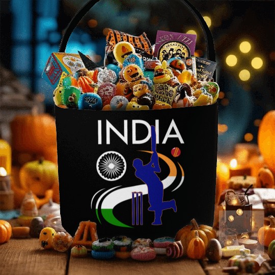 India Cricket With Indian Flag Brush Stroke Fabric Baskets