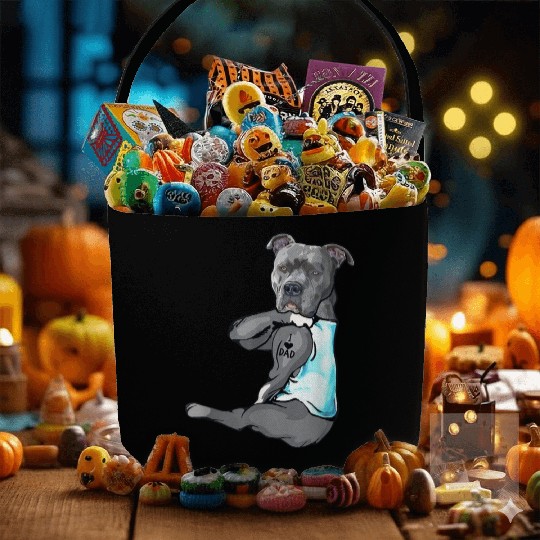 Funny Dog Pitbull I Love Dad Tattoo Fabric Baskets Father