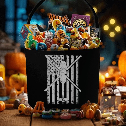 Uh 60 Black Hawk Military Helicopter Patriotic Fla Fabric Baskets