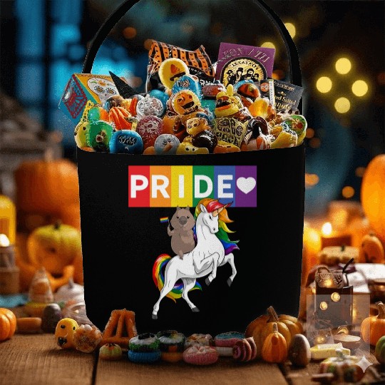 LGBT Gay Pride Wombat Riding Rainbow Unicorn Fabric Baskets